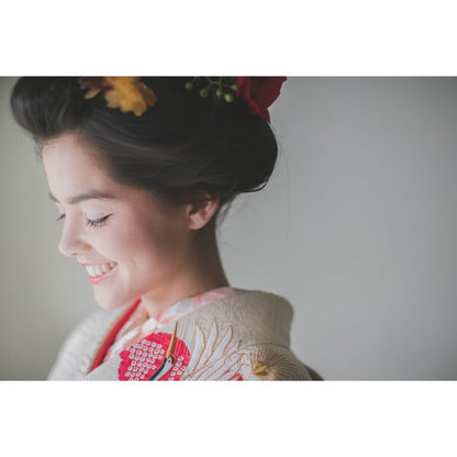 白地疋田古典鶴 【結婚式 和装 引き振袖 レンタル】