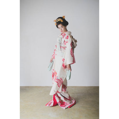 白地疋田古典鶴 【結婚式 和装 引き振袖 レンタル】