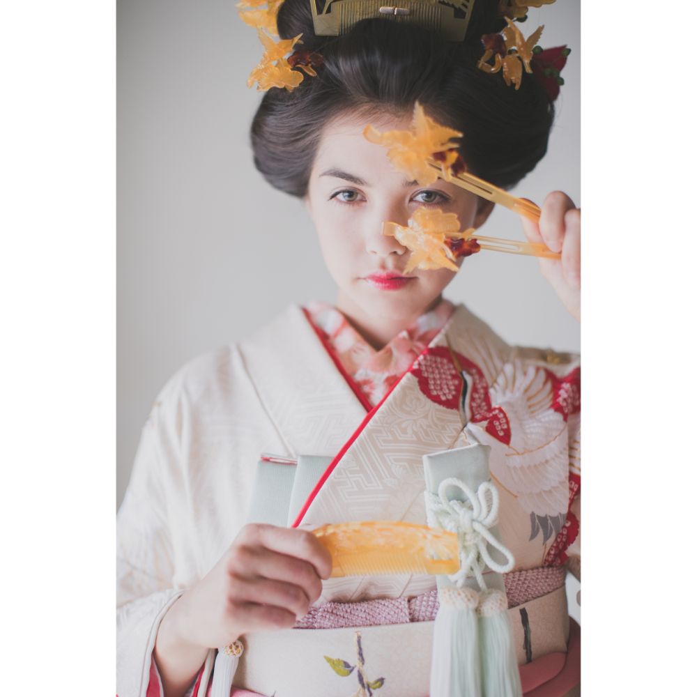 白地疋田古典鶴 【結婚式 和装 引き振袖 レンタル】