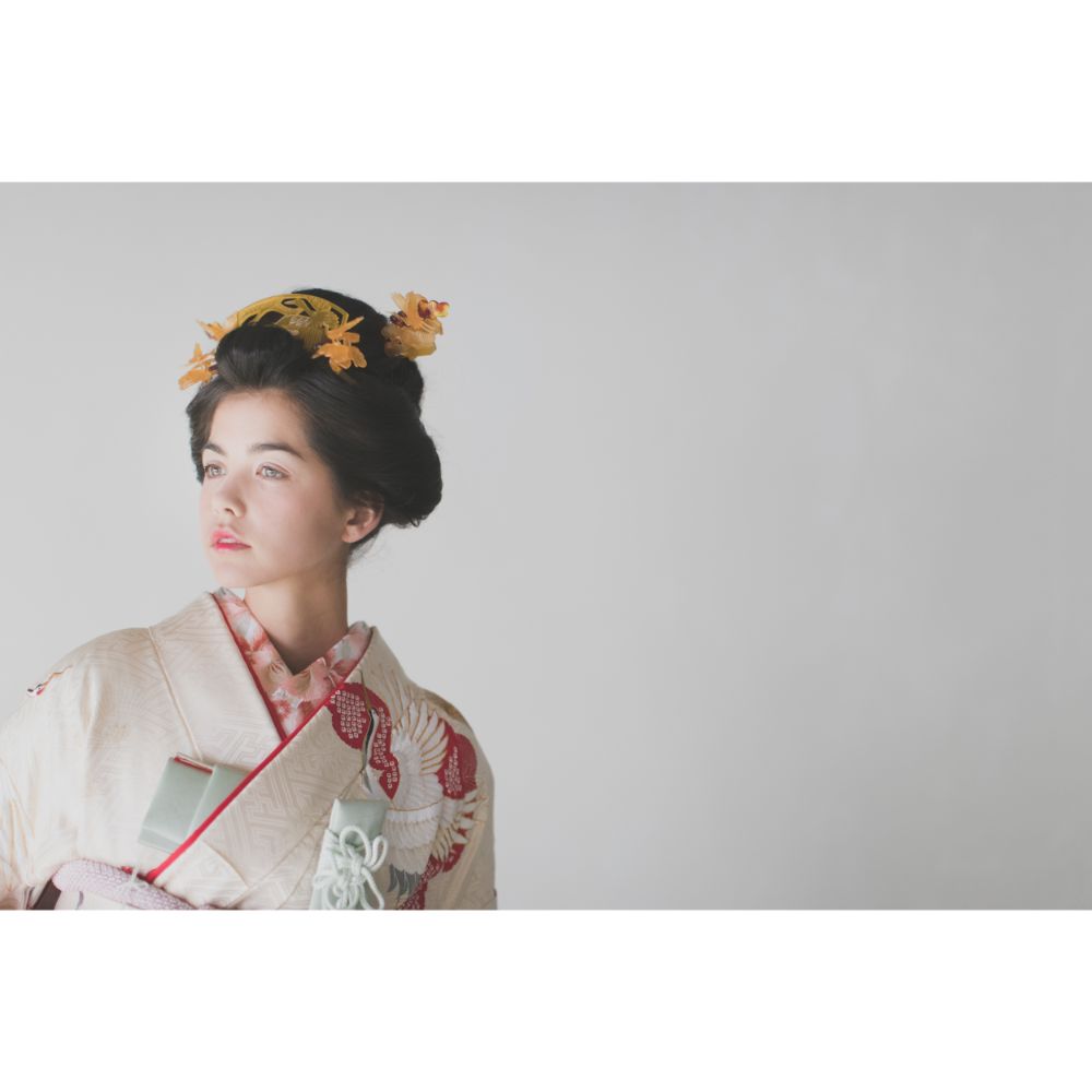 白地疋田古典鶴 【結婚式 和装 引き振袖 レンタル】