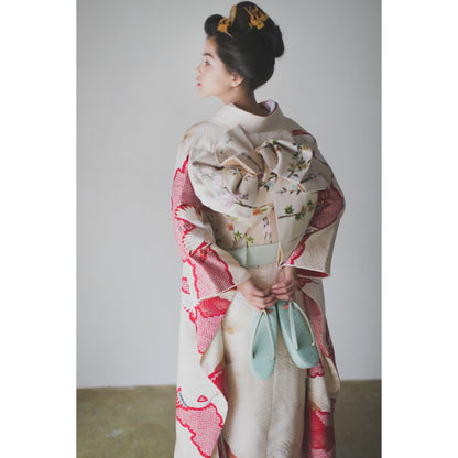 白地疋田古典鶴 【結婚式 和装 引き振袖 レンタル】