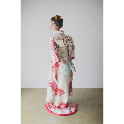 白地疋田古典鶴 【結婚式 和装 引き振袖 レンタル】