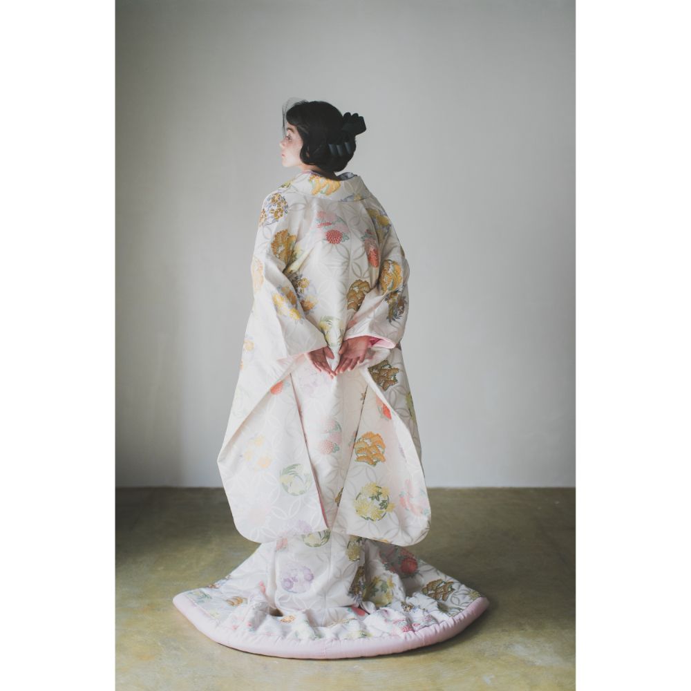 白地七宝花丸紋 【結婚式 和装 色打掛 レンタル】