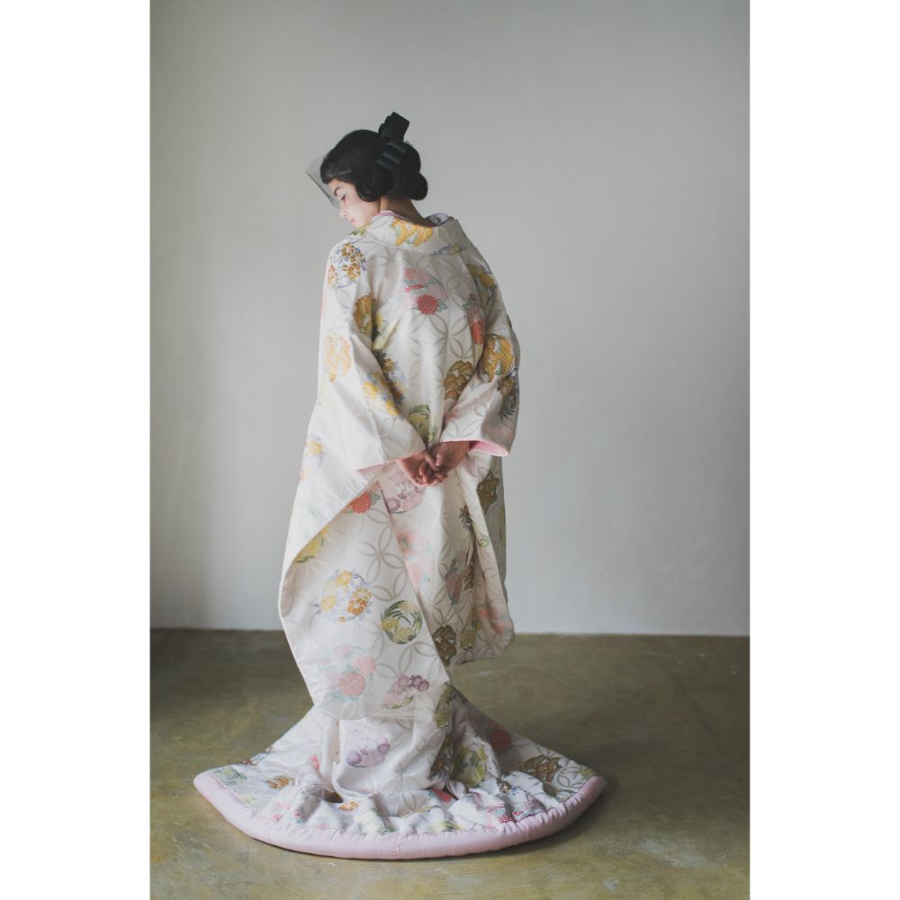 白地七宝花丸紋 【結婚式 和装 色打掛 レンタル】