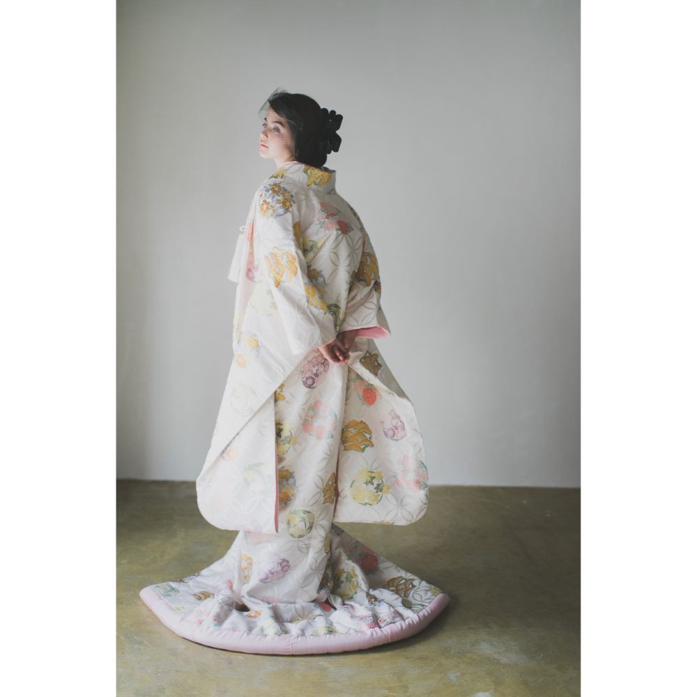 白地七宝花丸紋 【結婚式 和装 色打掛 レンタル】