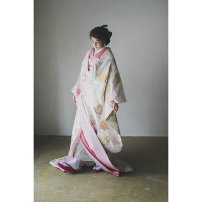 白地七宝花丸紋 【結婚式 和装 色打掛 レンタル】