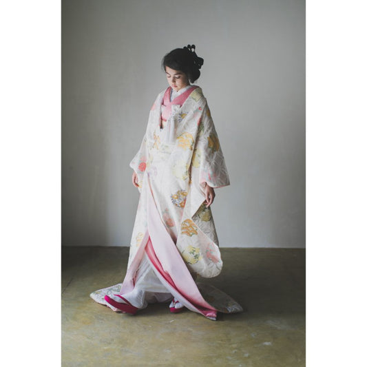 白地七宝花丸紋 【結婚式 和装 色打掛 レンタル】