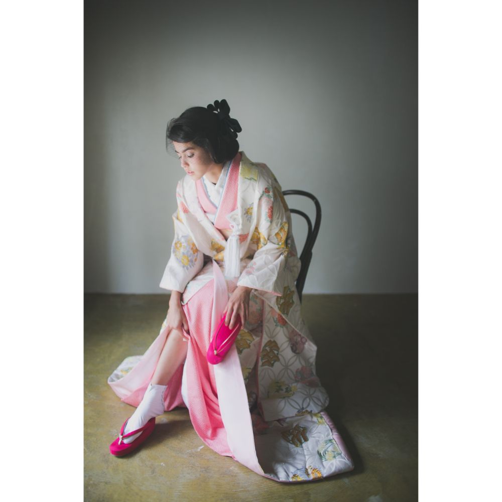 白地七宝花丸紋 【結婚式 和装 色打掛 レンタル】