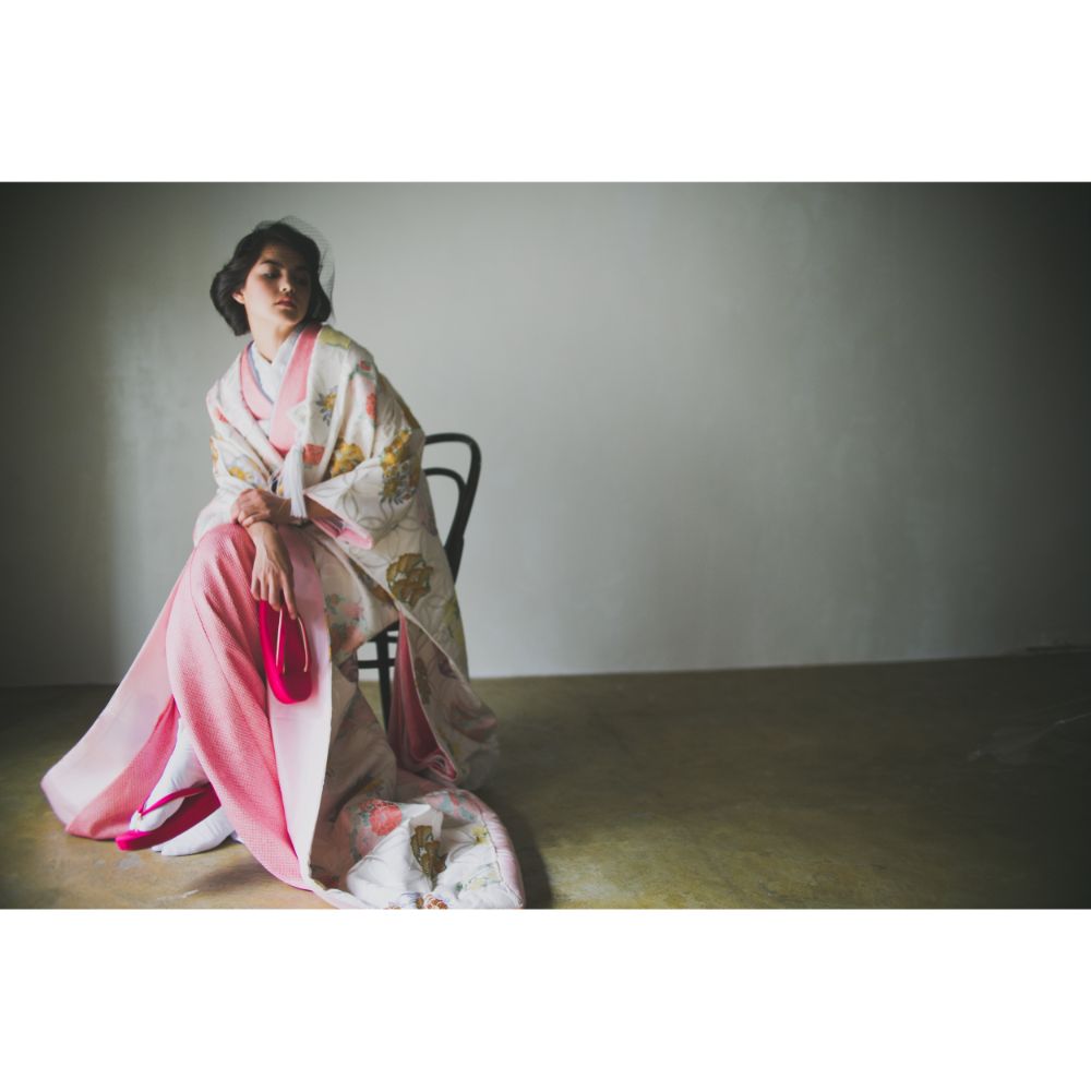 白地七宝花丸紋 【結婚式 和装 色打掛 レンタル】