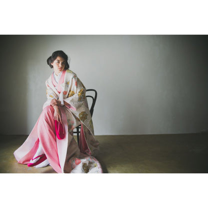 白地七宝花丸紋 【結婚式 和装 色打掛 レンタル】