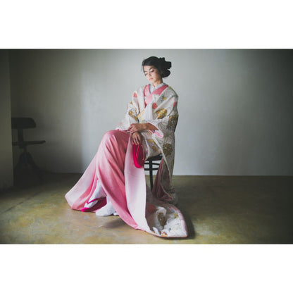 白地七宝花丸紋 【結婚式 和装 色打掛 レンタル】