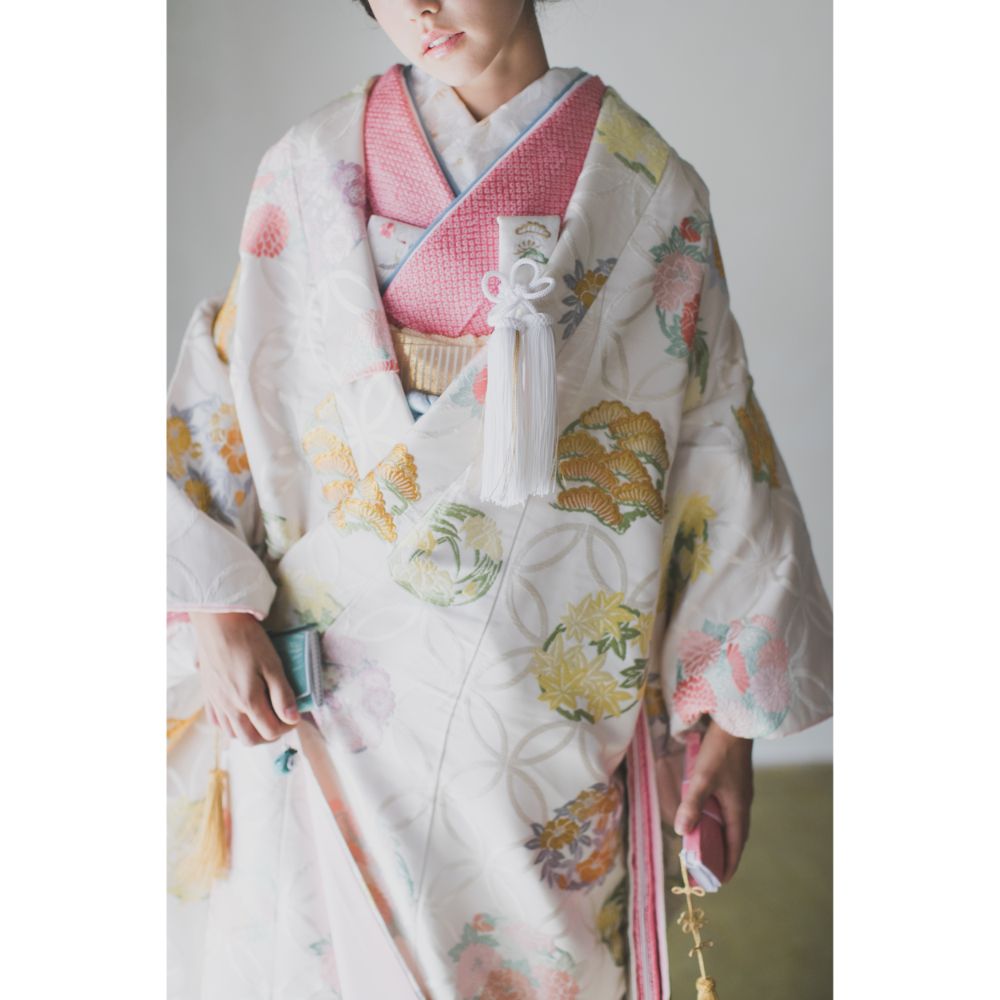 白地七宝花丸紋 【結婚式 和装 色打掛 レンタル】