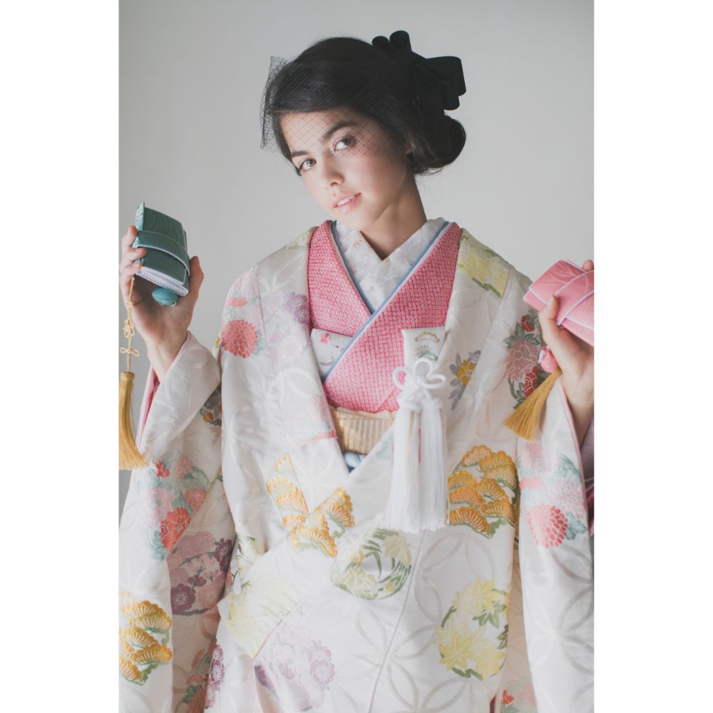 白地七宝花丸紋 【結婚式 和装 色打掛 レンタル】