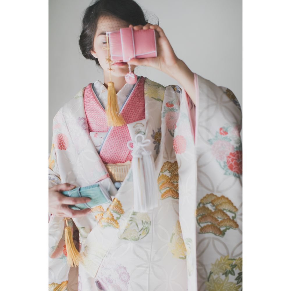 白地七宝花丸紋 【結婚式 和装 色打掛 レンタル】