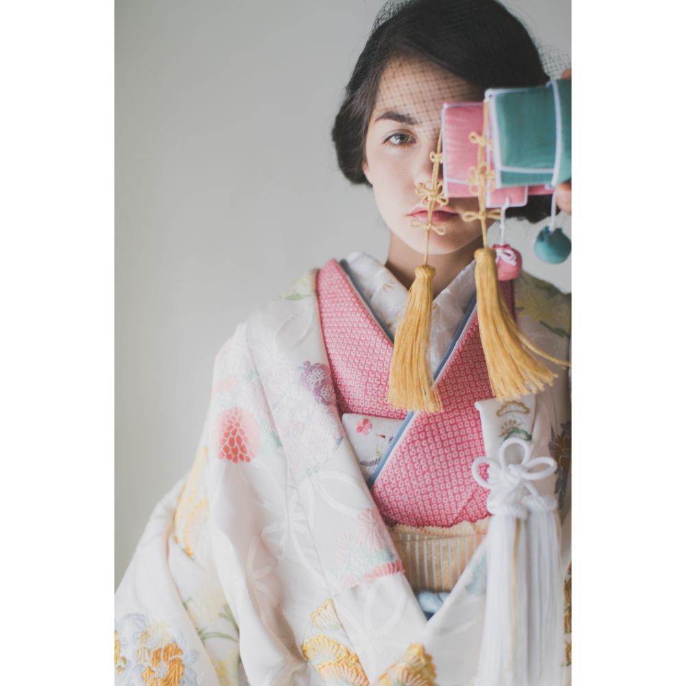 白地七宝花丸紋 【結婚式 和装 色打掛 レンタル】