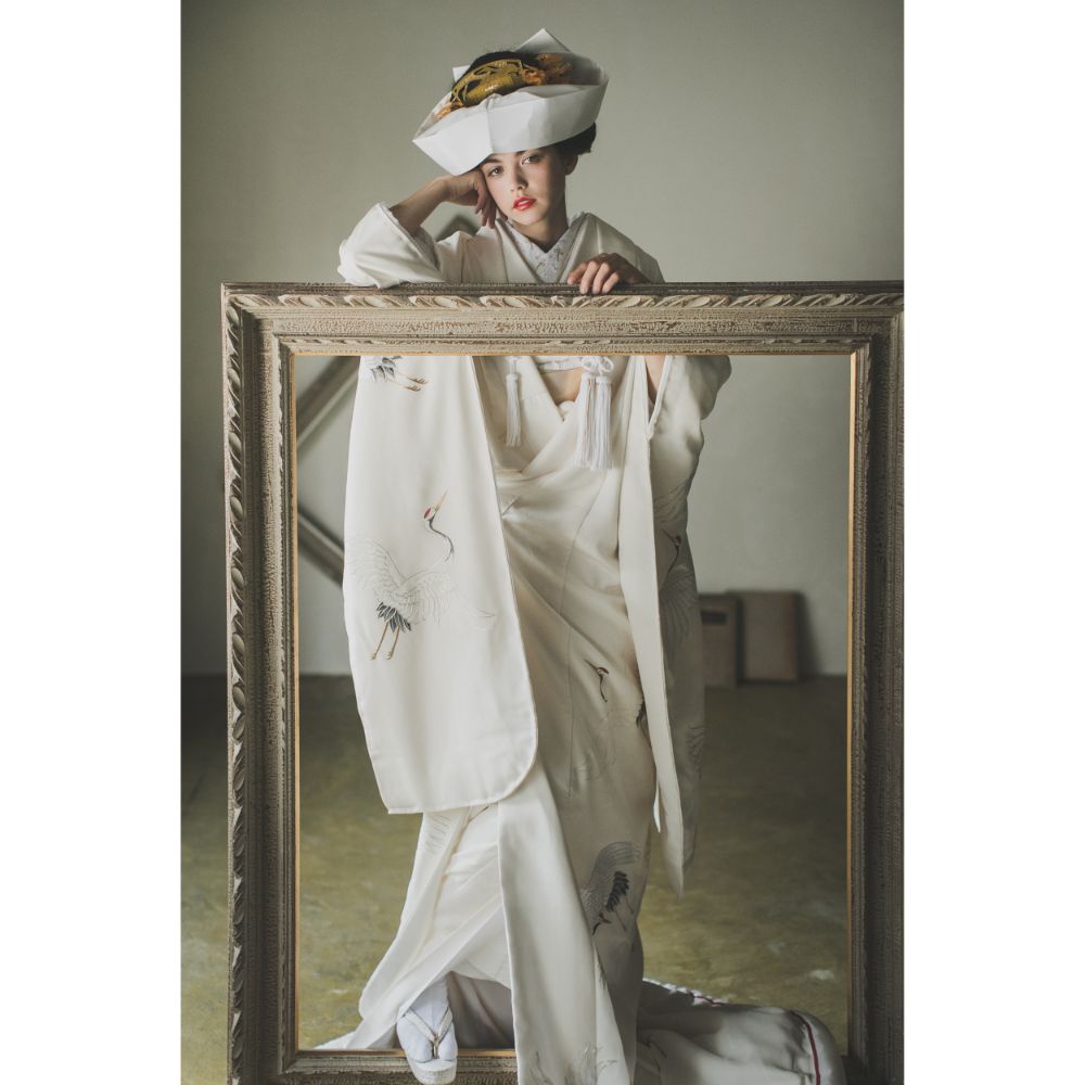 友禅千寿飛翔鶴 【結婚式 和装 白無垢 レンタル】