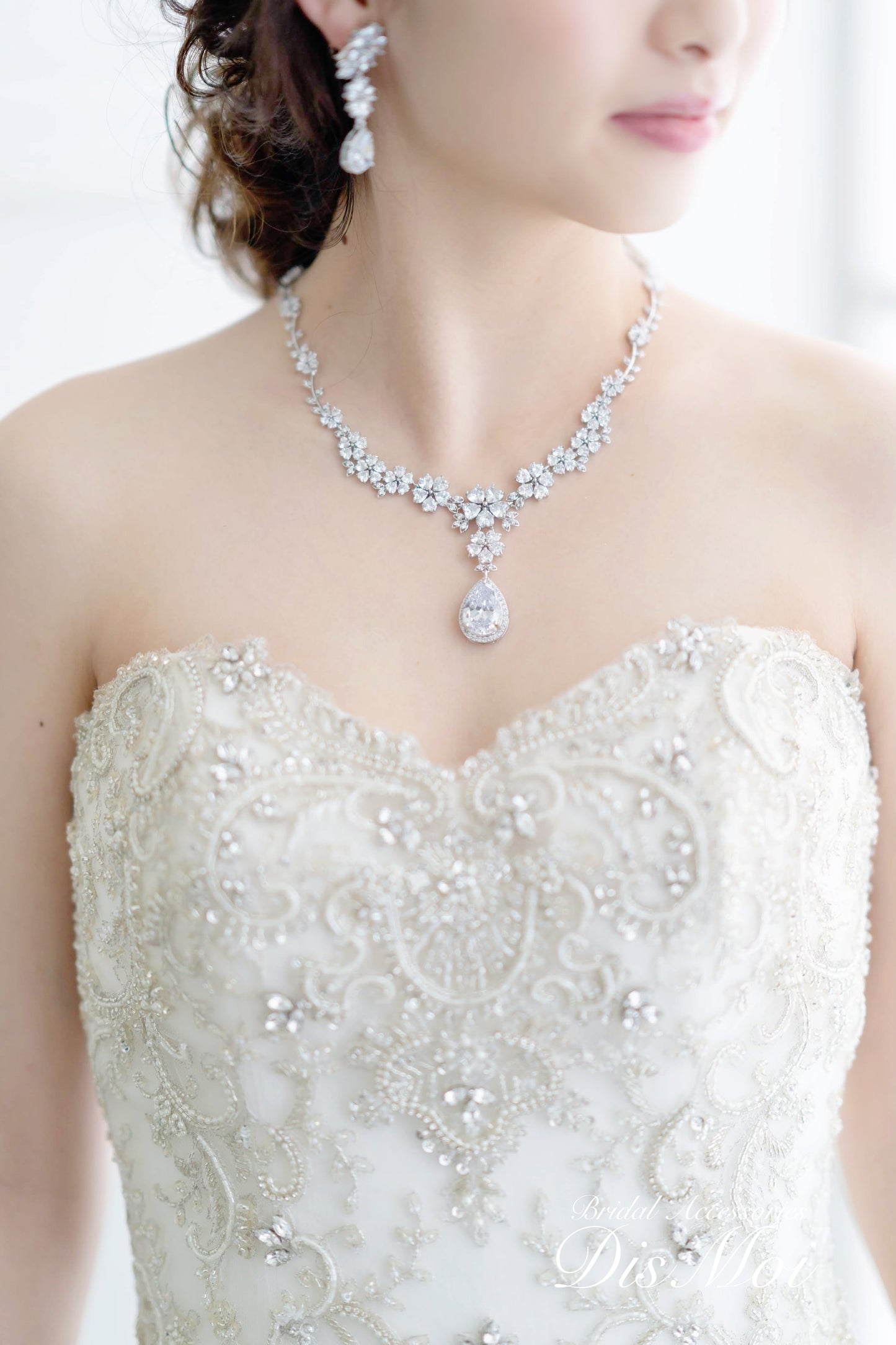 ジルコニアネックレス×ピアス/イヤリングセット ~ブライダルネックレス~ ≪ZNP-06/ZNE-06≫【結婚式 アクセサリーセット】