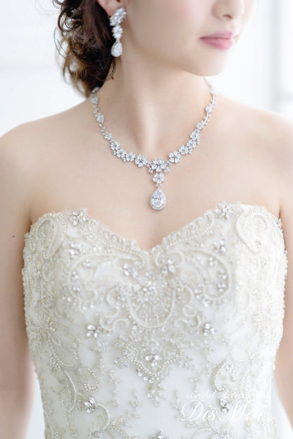 ジルコニアネックレス×ピアス/イヤリングセット ~ブライダルネックレス~ ≪ZNP-06/ZNE-06≫【結婚式 アクセサリーセット】