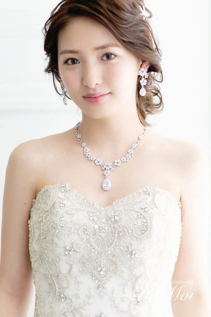 ジルコニアネックレス×ピアス/イヤリングセット ~ブライダルネックレス~ ≪ZNP-06/ZNE-06≫【結婚式 アクセサリーセット】