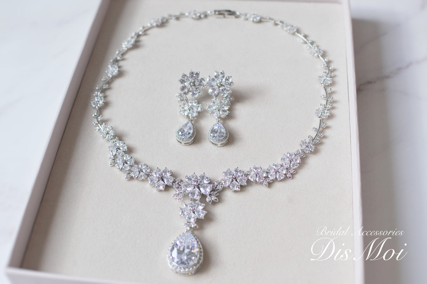 ジルコニアネックレス×ピアス/イヤリングセット ~ブライダルネックレス~ ≪ZNP-06/ZNE-06≫【結婚式 アクセサリーセット】