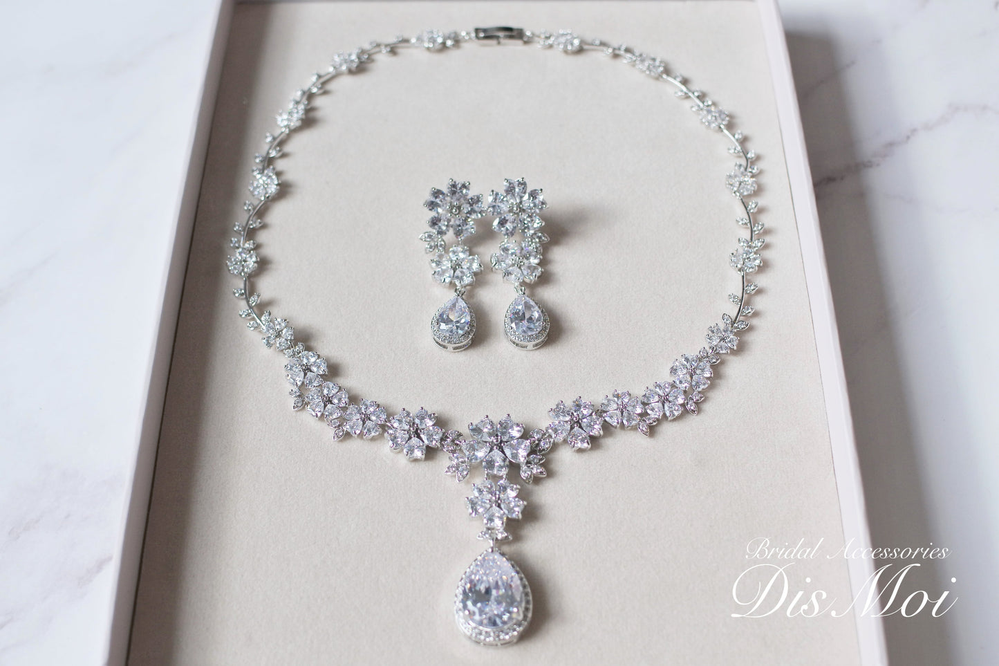 ジルコニアネックレス×ピアス/イヤリングセット ~ブライダルネックレス~ ≪ZNP-06/ZNE-06≫【結婚式 アクセサリーセット】