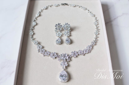 ジルコニアネックレス×ピアス/イヤリングセット ~ブライダルネックレス~ ≪ZNP-06/ZNE-06≫【結婚式 アクセサリーセット】