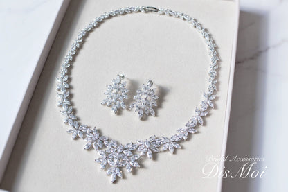 ジルコニアネックレス×ピアス/イヤリングセット ~ブライダルネックレス~ ≪ZNP-07/ZNE-07≫【結婚式 アクセサリーセット】