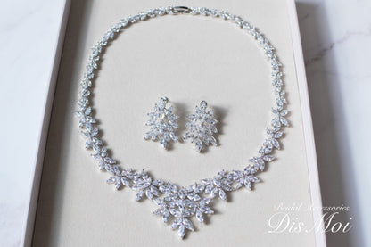 ジルコニアネックレス×ピアス/イヤリングセット ~ブライダルネックレス~ ≪ZNP-07/ZNE-07≫【結婚式 アクセサリーセット】