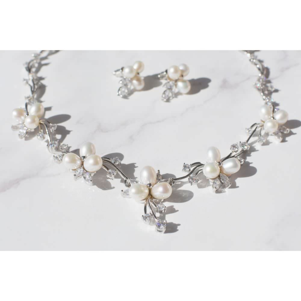 ジルコニアネックレス×ピアスセット ~ブライダルネックレス~ ≪ZNP-10≫ 【結婚式 アクセサリーセット】