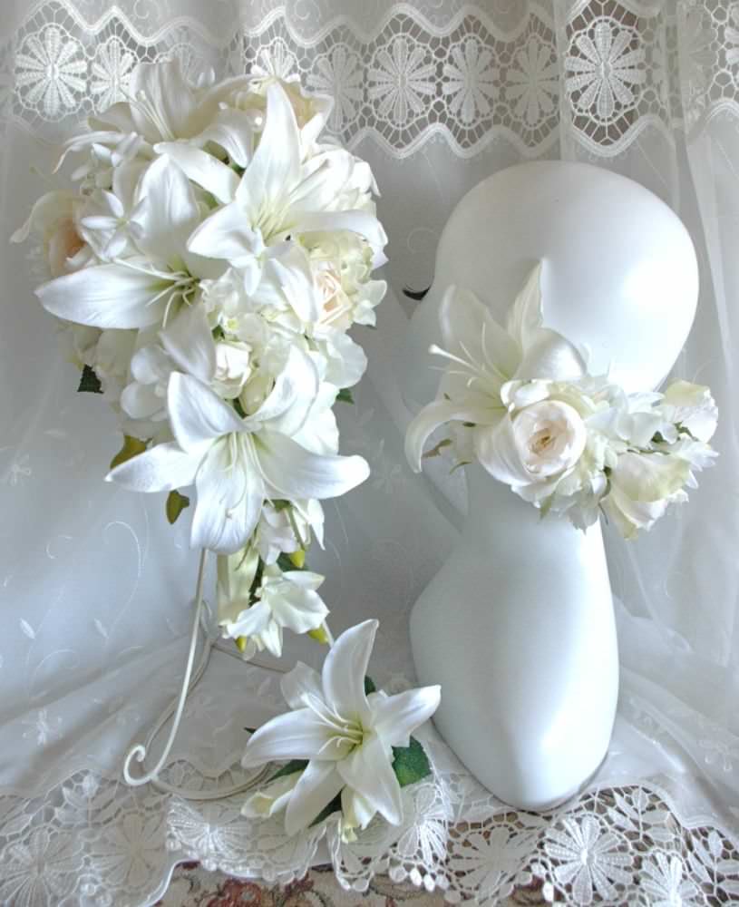 【造花】 オーダーメイド [キャスケードブーケセット] 【結婚式 フラワー 造花 ブーケ ブートニア オーダーメイド】