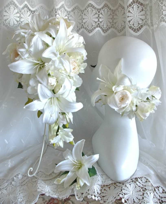 【造花】 オーダーメイド [キャスケードブーケセット] 【結婚式 フラワー 造花 ブーケ ブートニア オーダーメイド】