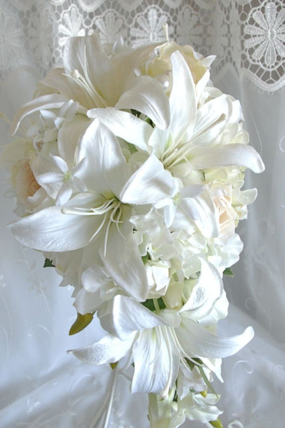 【造花】 オーダーメイド [キャスケードブーケセット] 【結婚式 フラワー 造花 ブーケ ブートニア オーダーメイド】