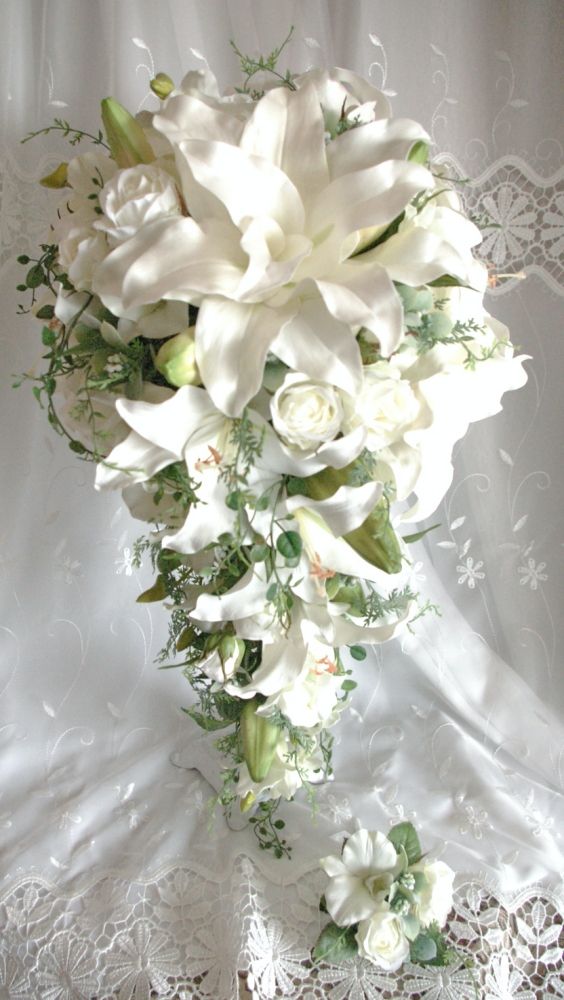 【造花】 オーダーメイド [キャスケードブーケセット] 【結婚式 フラワー 造花 ブーケ ブートニア オーダーメイド】