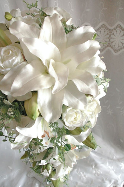 【造花】 オーダーメイド [キャスケードブーケセット] 【結婚式 フラワー 造花 ブーケ ブートニア オーダーメイド】