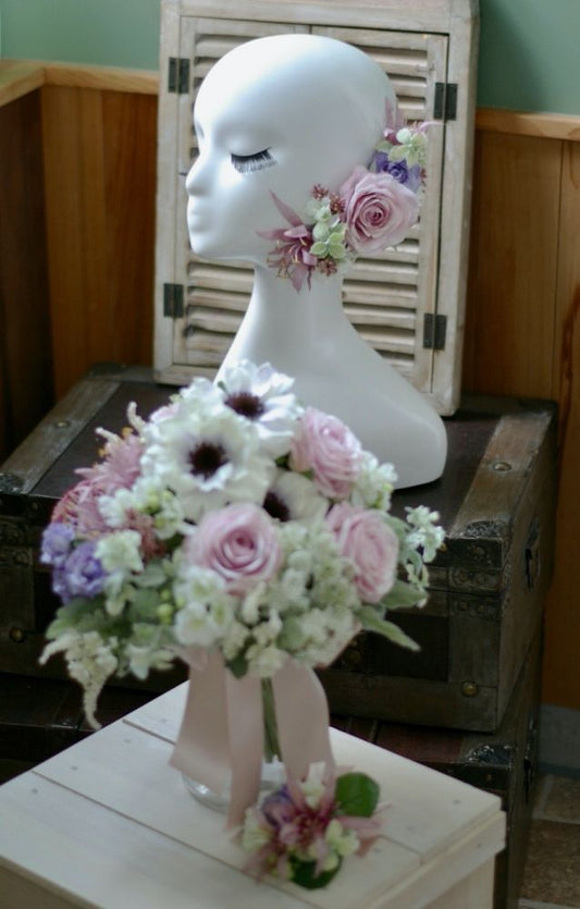 【造花】 オーダーメイド [クラッチブーケセット] 【結婚式 フラワー 造花 ブーケ ブートニア オーダーメイド】