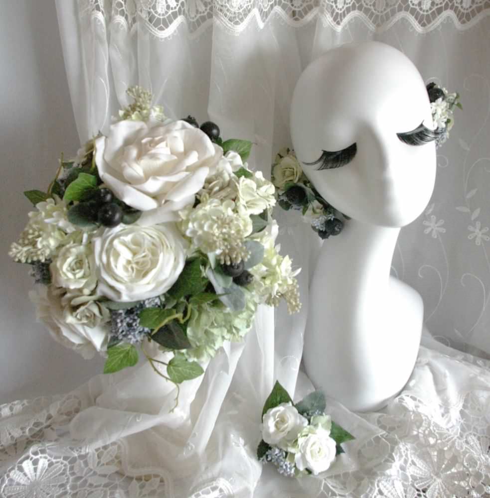 【造花】 オーダーメイド [ラウンドブーケセット] 【結婚式 フラワー 造花 ブーケ ブートニア オーダーメイド】