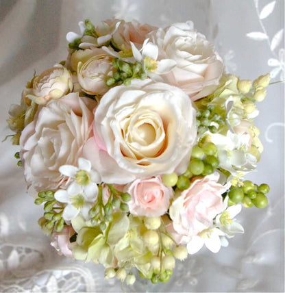 【造花】 オーダーメイド [ラウンドブーケセット] 【結婚式 フラワー 造花 ブーケ ブートニア オーダーメイド】