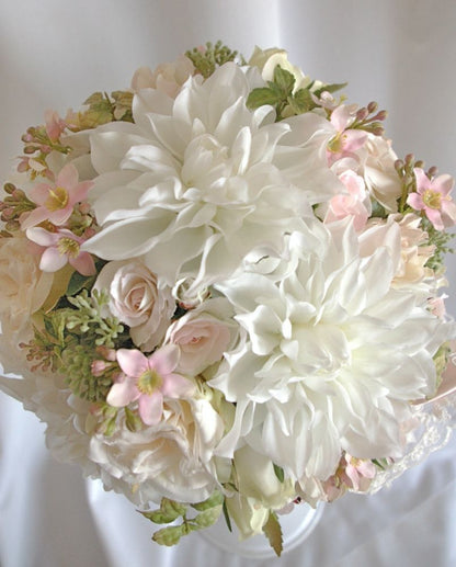 【造花】 オーダーメイド [ラウンドブーケセット] 【結婚式 フラワー 造花 ブーケ ブートニア オーダーメイド】