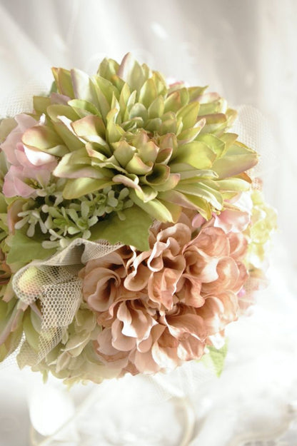 【造花】 オーダーメイド [ラウンドブーケ・花冠セット] 【結婚式 フラワー 造花 ブーケ ブートニア オーダーメイド】
