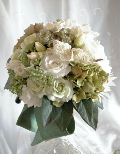 【造花】 オーダーメイド [ラウンドブーケ・花冠セット] 【結婚式 フラワー 造花 ブーケ ブートニア オーダーメイド】