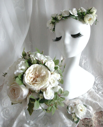 【造花】 オーダーメイド [ラウンドブーケ・花冠セット] 【結婚式 フラワー 造花 ブーケ ブートニア オーダーメイド】