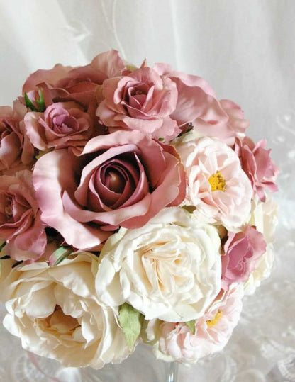 【造花】 オーダーメイド [ラウンドブーケ・花冠セット] 【結婚式 フラワー 造花 ブーケ ブートニア オーダーメイド】