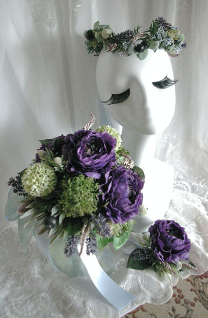 【造花】 オーダーメイド [ラウンドブーケ・花冠セット] 【結婚式 フラワー 造花 ブーケ ブートニア オーダーメイド】