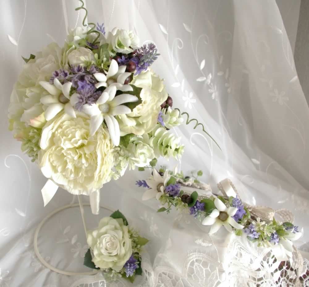 【造花】 オーダーメイド [ラウンドブーケ・花冠セット] 【結婚式 フラワー 造花 ブーケ ブートニア オーダーメイド】