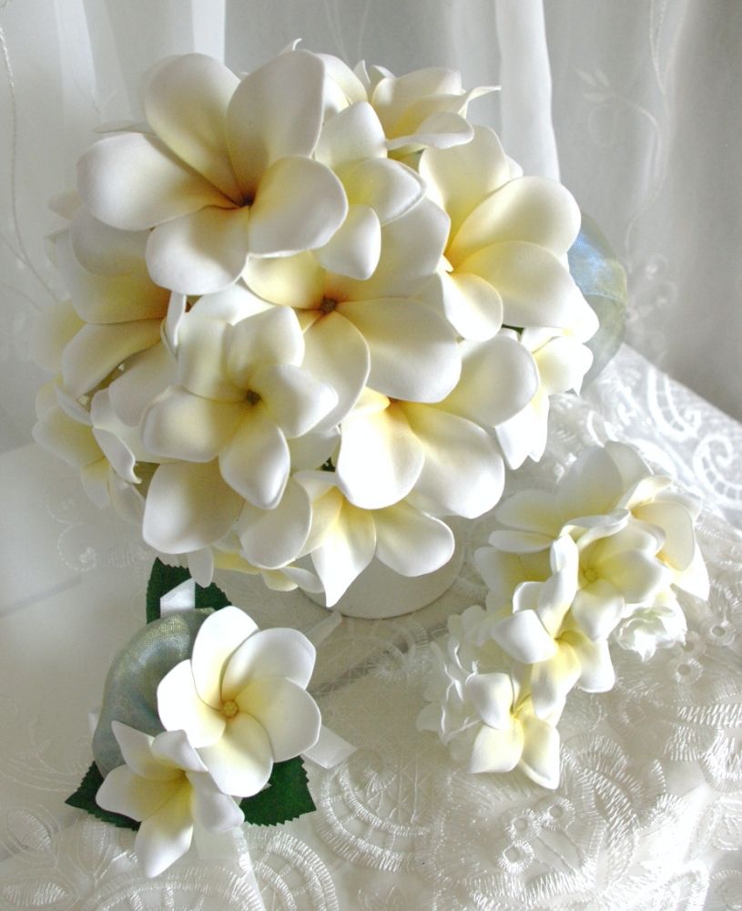 【造花】 オーダーメイド [プルメリアラウンドブーケセット] 【結婚式 フラワー 造花 ブーケ ブートニア オーダーメイド】
