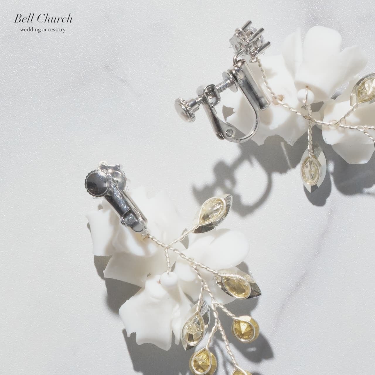 ウェディングピアス イヤリング｜ビーズ ビジュー｜お花 フラワーモチーフ｜シルバー×ホワイト(BC-E102)【結婚式　アクセサリー　ピアス　イヤリング】