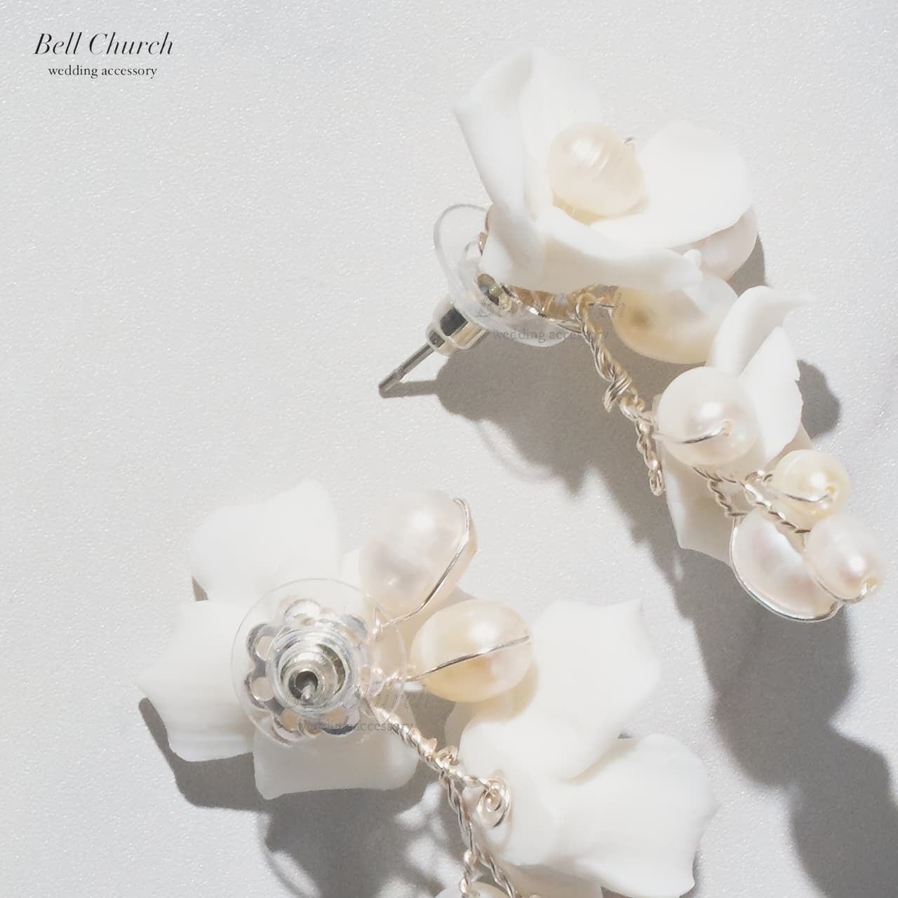 ウエディングピアス イヤリング｜パール｜お花 フラワーモチーフ｜シルバー×ホワイト(BC-E107)【結婚式　アクセサリー　ピアス　イヤリング】