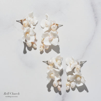 ウエディングピアス イヤリング｜パール｜お花 フラワーモチーフ｜シルバー×ホワイト(BC-E107)【結婚式　アクセサリー　ピアス　イヤリング】