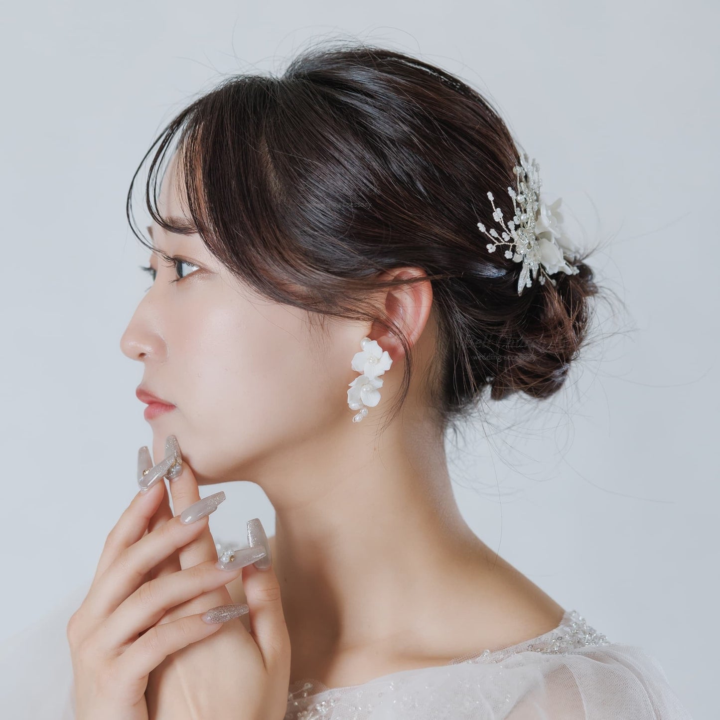 ウエディングピアス イヤリング｜パール｜お花 フラワーモチーフ｜シルバー×ホワイト(BC-E107)【結婚式　アクセサリー　ピアス　イヤリング】