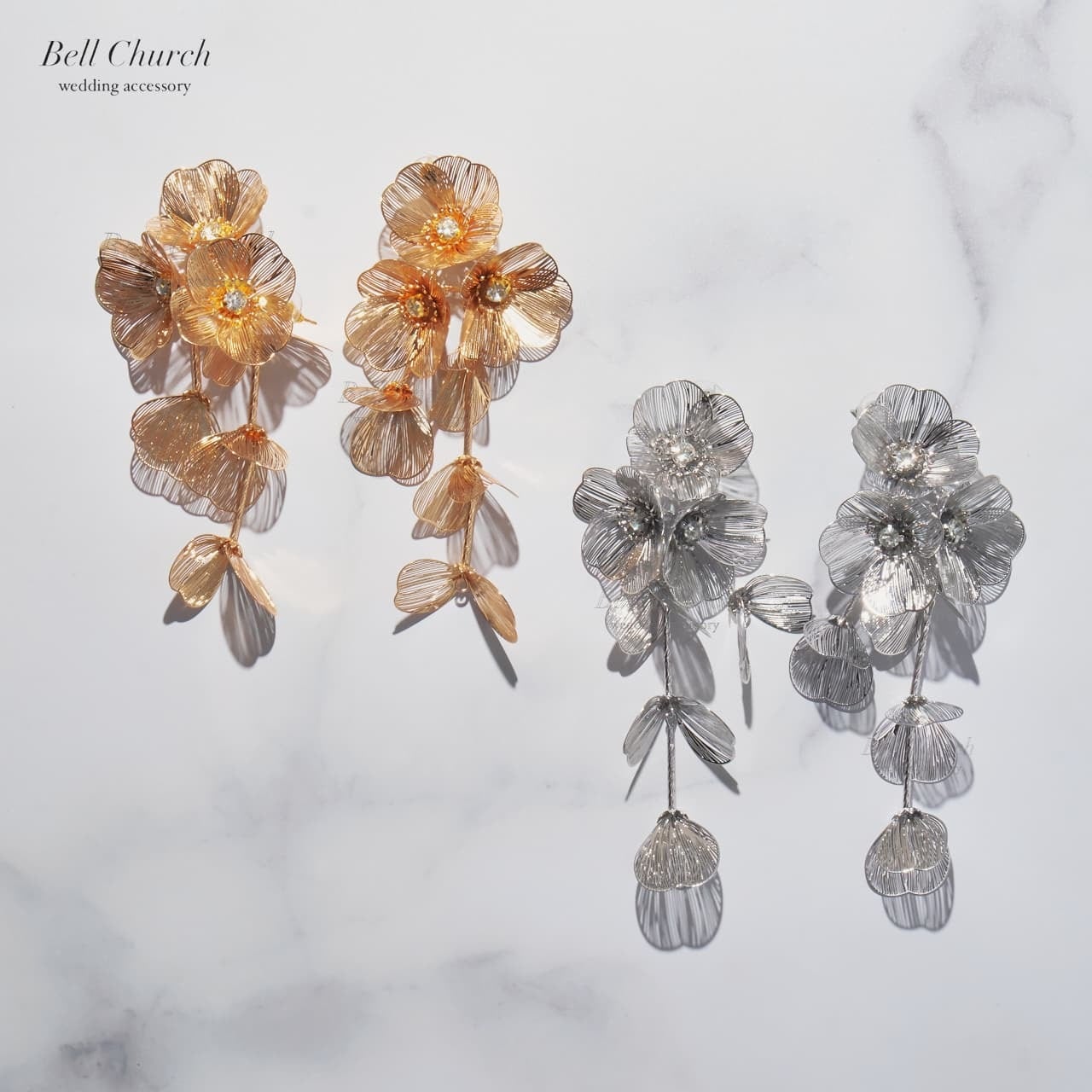 ウェディングピアス イヤリング｜ビジュー｜お花 フラワーモチーフ｜シルバー(BC-E110)【結婚式　アクセサリー　ピアス　イヤリング】